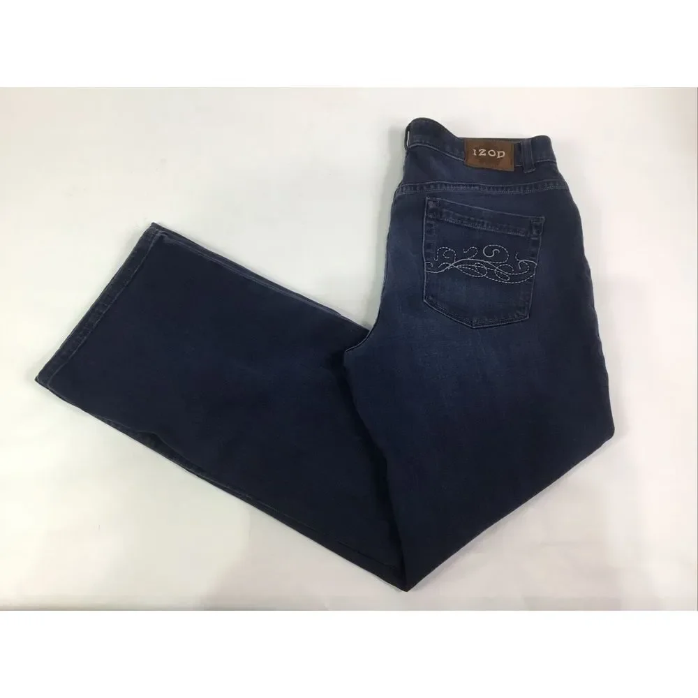 IZOD Just Right Bootcut Jeans women Size 14 stretch Blue‎ med rise embroidered